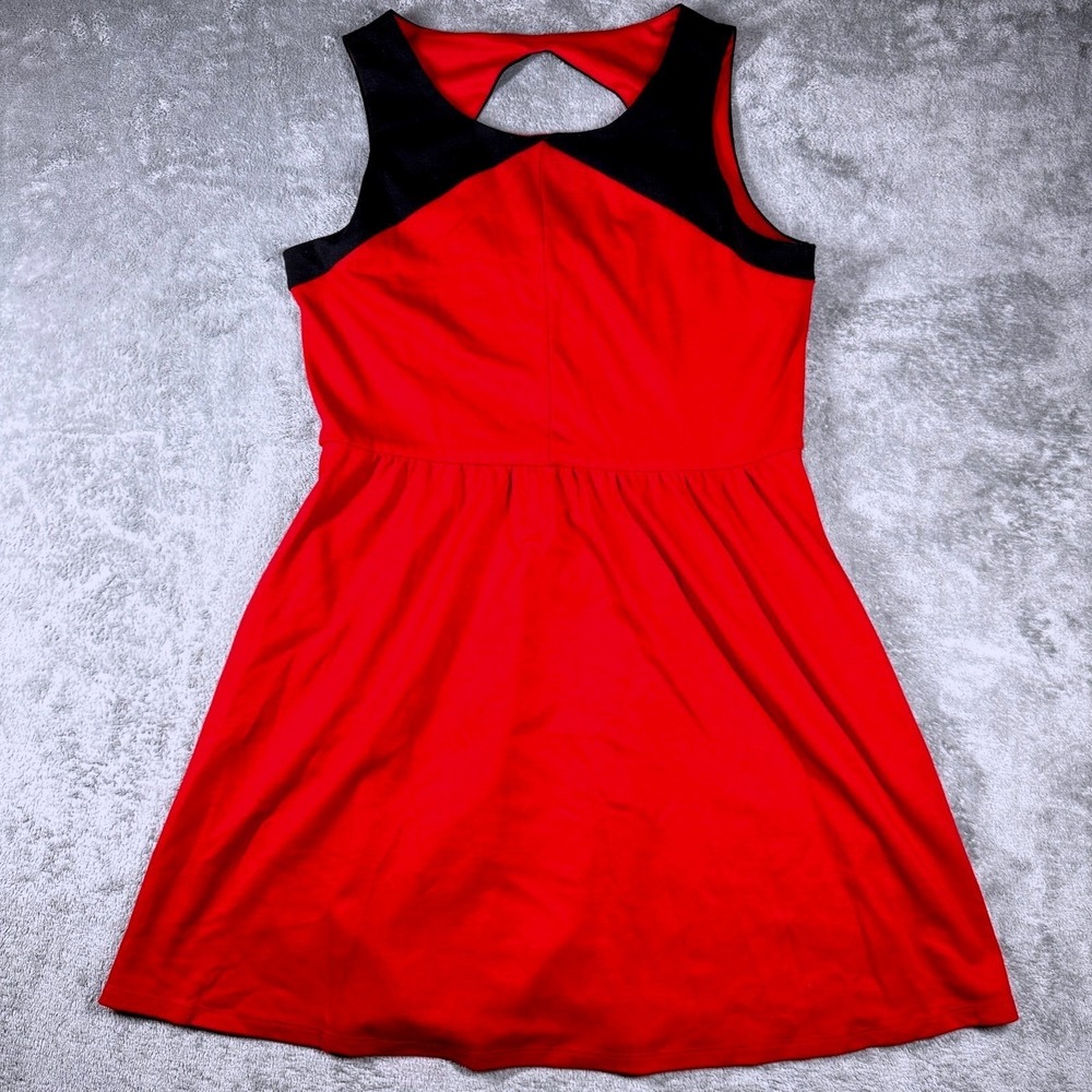 Jessica Simpson Red and Black Sleeveless Fit-and-Flare Dress